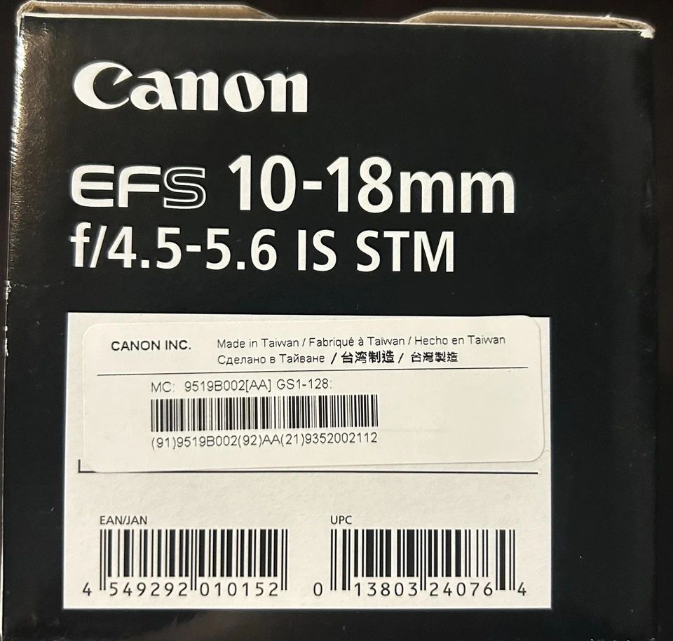 (NUEVA caja abierta) Lente Canon EF-S 10-18 mm F/4,5-5,6 IS STM (9519B002) Foto 4 de 4