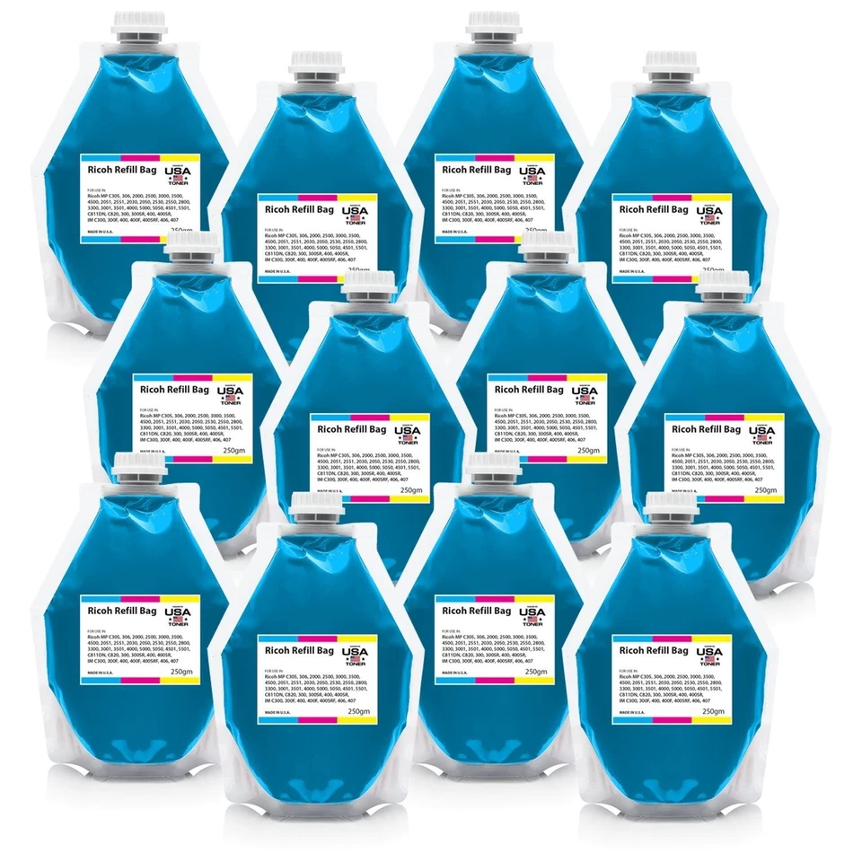 Cyan Refill Toner for use in Ricoh MP C2000 MP C3000 (250 gm) x 12 bags - Image 2 of 2