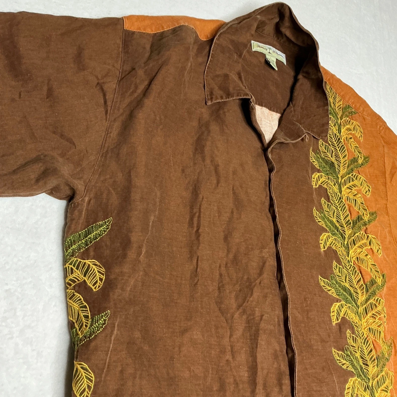 Tommy Bahama Mens Linen Silk Short Sleeve Button Up Shirt Palm Tree Print L
