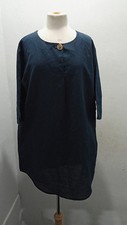 Monsoon Women Blouse Top Linen/Organic Cotton 3/4 Sleeve V-Neck Blue Siz M 14-16