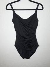 Jantzen Black Draped One-Piece Swimsuit Sz 10 Ruching, Built In Cups, One Piece