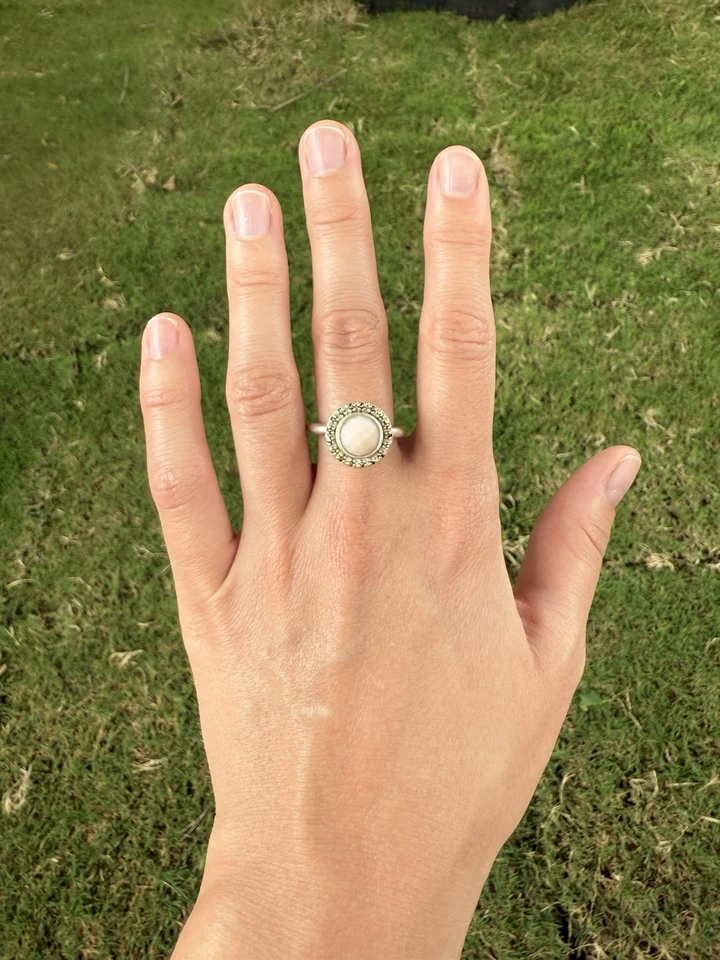 Pandora Silver Pink Opal Marcasite Ring_Sterling Silver 925 ALE Jewelry_7 size - Image 4 of 4