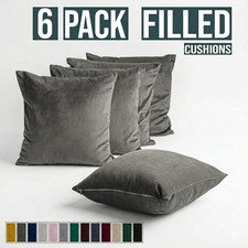 Pack of 6 Velvet Cushions With Covers Throw Decorative 18"x18" Filled Cushions