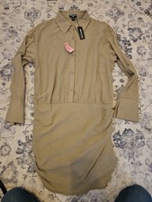 Prettylittlething Plus BNWT khaki Linen Look Shirt Style SKORT Playsuit Size 18