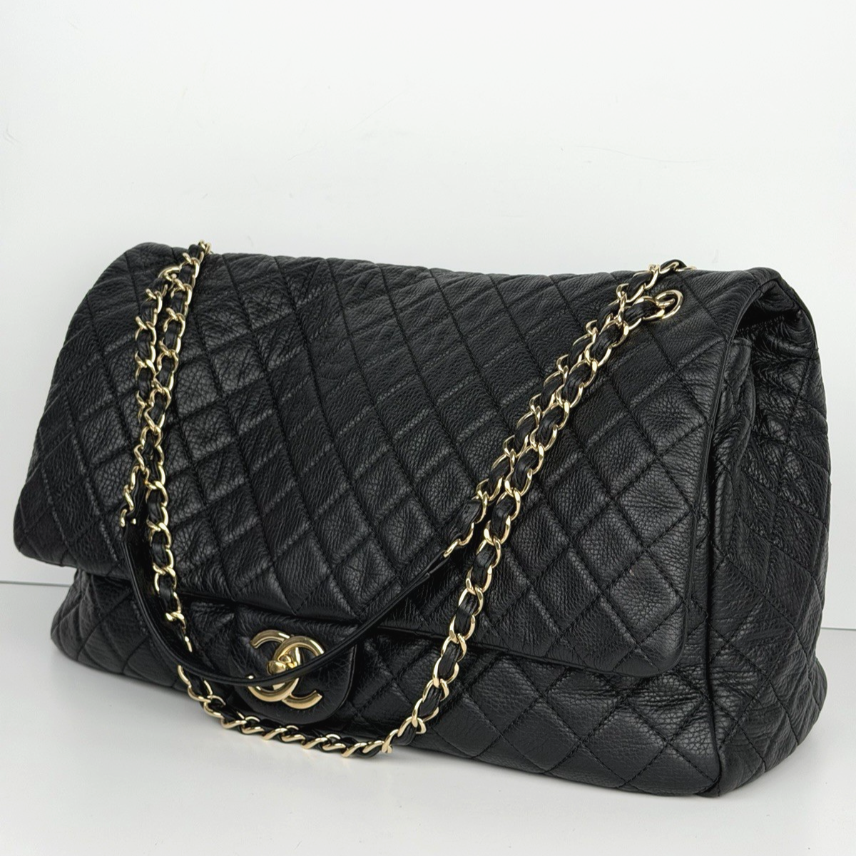 Chanel Large XXL Flap Bag in Black Leather Shoulder Travel Bag