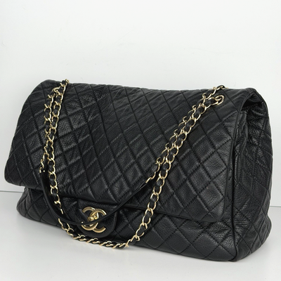 Chanel Large XXL Flap Bag in Black Leather Shoulder Travel Bag