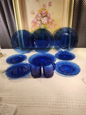 Vtg Avon Royal Sapphire Cobalt Blue .4 Dinner p. 10.5", 4 salad p.,8", 2 Mugs 4"