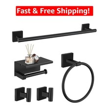 Elegant 5-Piece Wall Mounted Matte Black Bathroom Hardware Set for Modern Homes