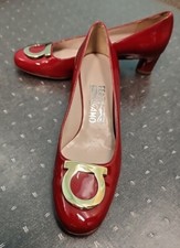 Vintage Salvatore Ferragamo Red Patent Leather Gancini Shoes 5.5 2A Narrow EUC