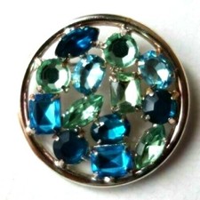 BROCHE vintage NEUF cercle strass ton BLEU Silvertone BLUE Brooch pins NEW