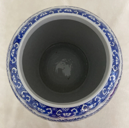 Vintage Large Ceramic Ginger Jar Urn w Traditional Blue Pattern Hamptons Coastal - Picture 11 of 15
