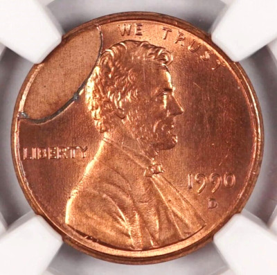 1990 D 1c Cud Obverse Die Break - Rare Mint Error Coin MS66 RD