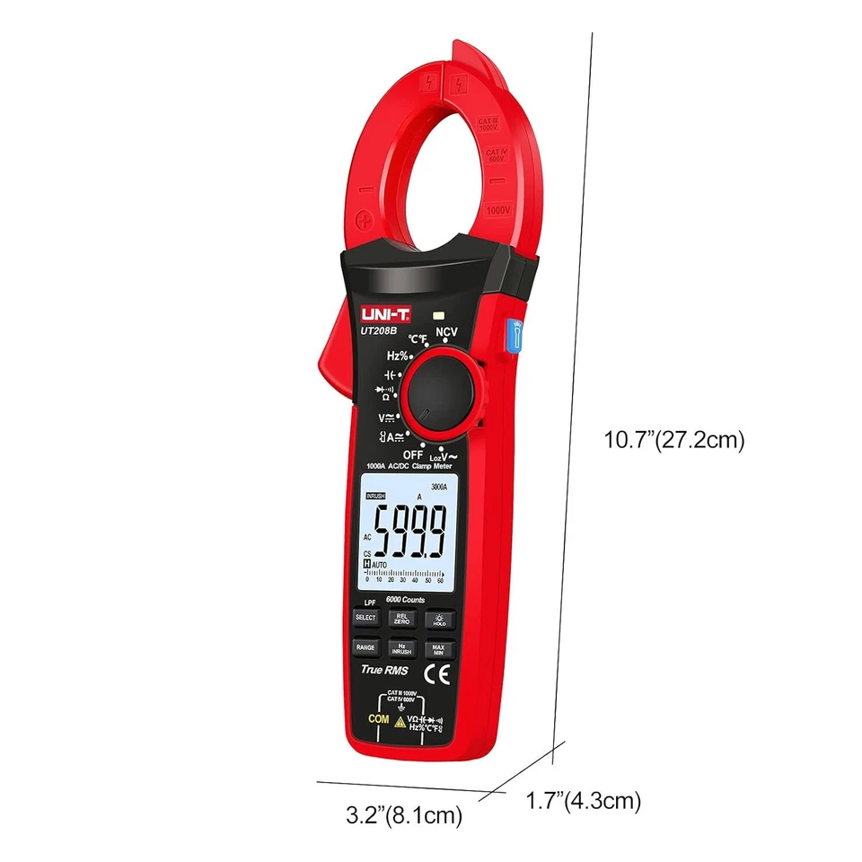 UNI-T UT208B TRMS Digital Clamp Meter NCV Multimeter 1000A Inrush LoZ ACV LPF Te - Image 2 of 4