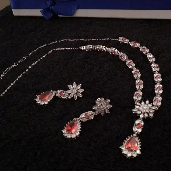  Ruby necklace with matching earrings made of solid silver and 10k gold - Image 3 of 3