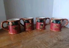 2004 Susan Winget Woodland Santa Mugs Set Of 4, JC Penney Home Collection