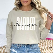 Personalized Barber Unisex Sweatshirt Custom name hairdresser Sand Black Dark He