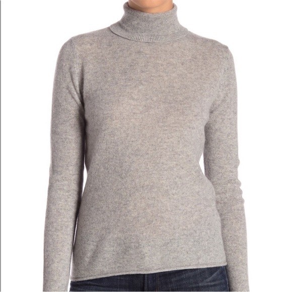 M MAGASCHONI Sweater L NWT 100% Cashmere Signature Turtleneck Dark Grey  Heather