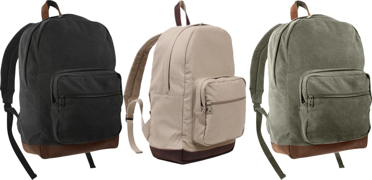 Teardrop Backpack Canvas & Leather Military Two Tone Day