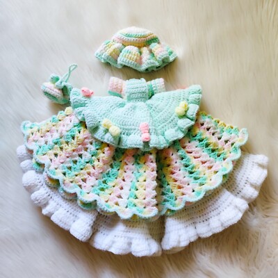 Handmade Crocheted Layered Doll Dress 5 Pc. Pink Mint Green Yellow White No  Doll | eBay