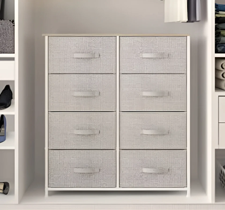 Comoda Para Habitacion Con 8 Cajones Gris Blanco Muebles El Dormitorio Ropa NEW - Image 2 of 4