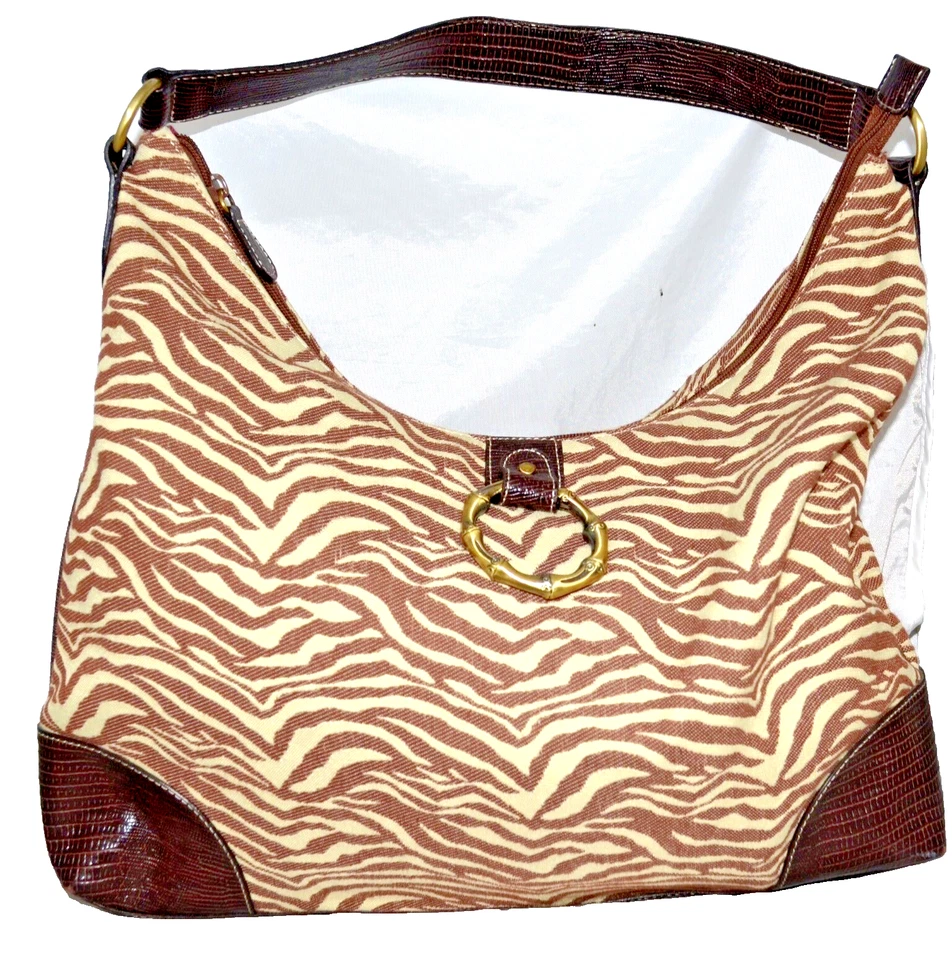 Bolso Hobo Tommy Hilfiger Marrón Estampado Cebra Algodón con Imitación Reptil