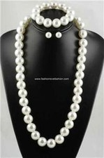 1 Set Faux Pearl:Long Necklace,28" Bracelet Earrings;Pearl Size:10mm to 20 mm