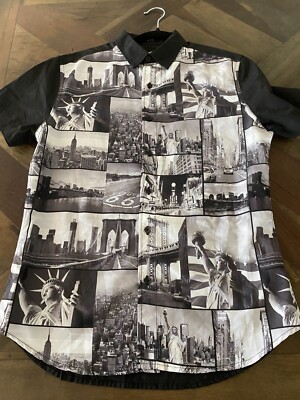 Men's Carbon Button Shirt Black and White Size Small Slim Fit
