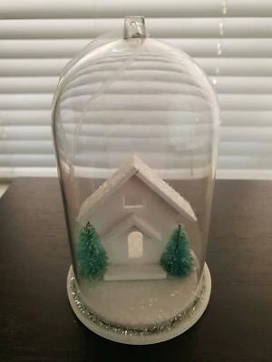 Christmas Ornament Scene Under A Glass Dome Decorative