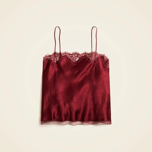 J. Crew Textured Satin Camisole Top Womens L Burgundy Vintage-Inspired Boho NWT