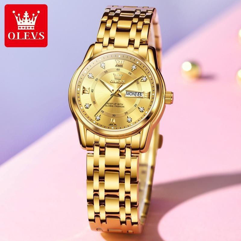 OLEVS Woman Luxury Stainless Steel Gems Waterproof Day Quartz Wrist Watches