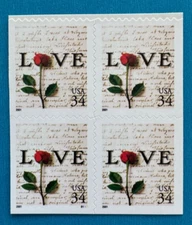 US Stamps Scott 3498 Love Issue Love Letters 34c 2001 bklt pane of 4 Mint
