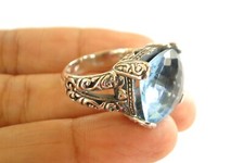 Ornate Blue Topaz Solitaire 925 Sterling Silver Ring Size 6 7 8 8.75 9
