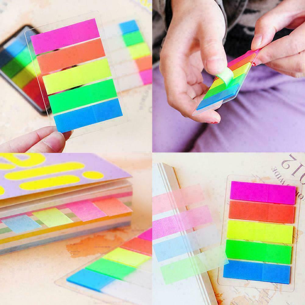 100X Fluorescent Sticky Notes Flags for Easy Bookmarking – Y2T5 Design  -image