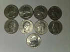 1964-D 90% SILVER WASHINGTON QUARTERS - LOT OF 9 - CIRCULATED GOOD CONDITION