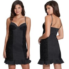 NWT New $168 Guess Lelly Black Denim Mini Dress Size XS