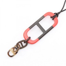 HERMES Amal Necklace Jewelry Leather Buffalo Horn Women's Red/Brown Authentic