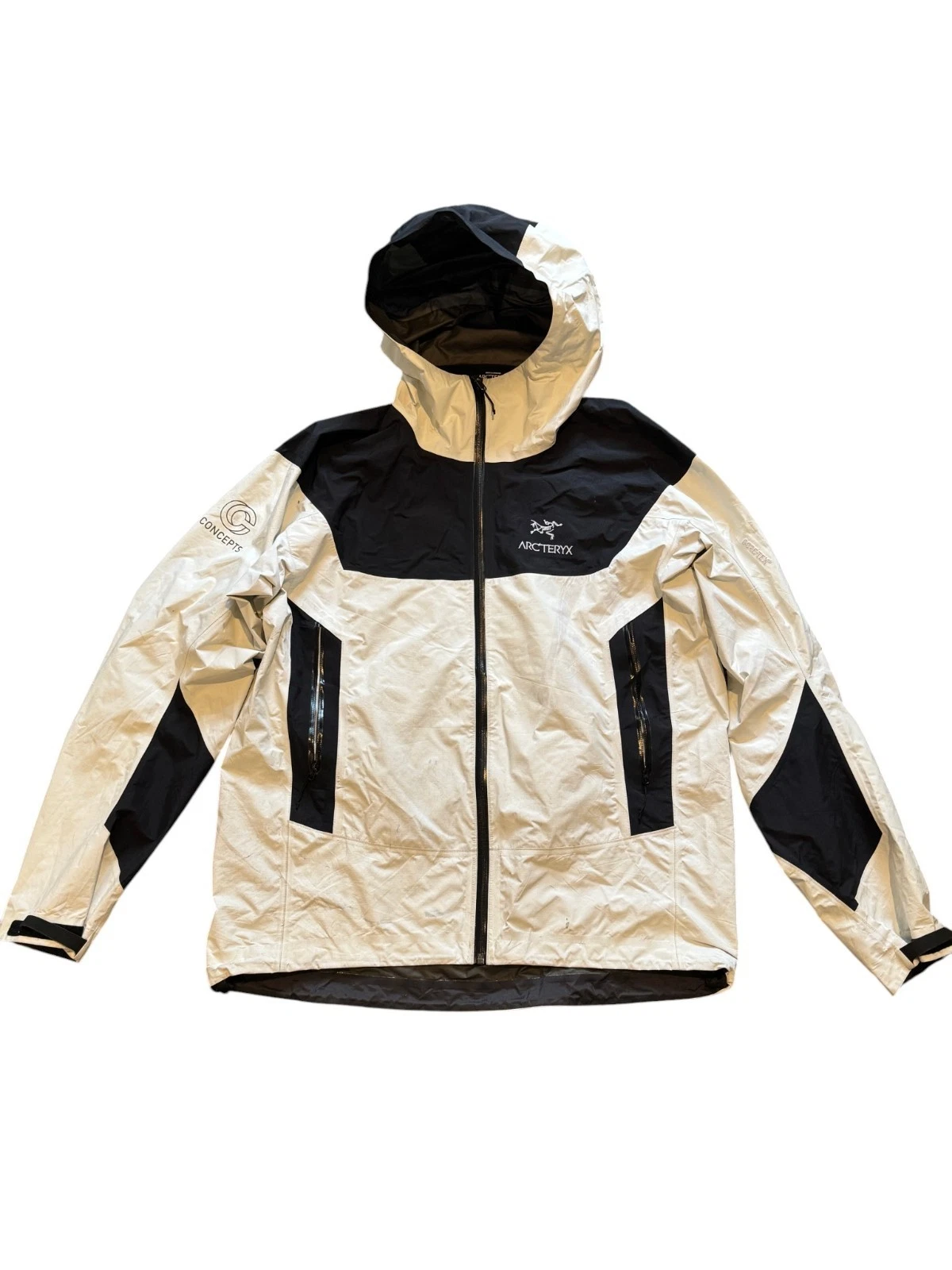 Arc’teryx Gore-Tex Concepts Jacket Men’s L Black White Hooded Waterproof Shell