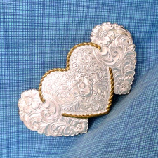 Western Floral Scroll Hearts Belt Buckle Cowgirl HSPOJB Vtg 80s Crumrine .QRT940