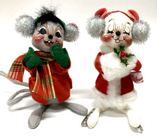 Annalee Christmas Winter Mice With Ear Muffs Hand Painted Dolls ORIG TAG USA