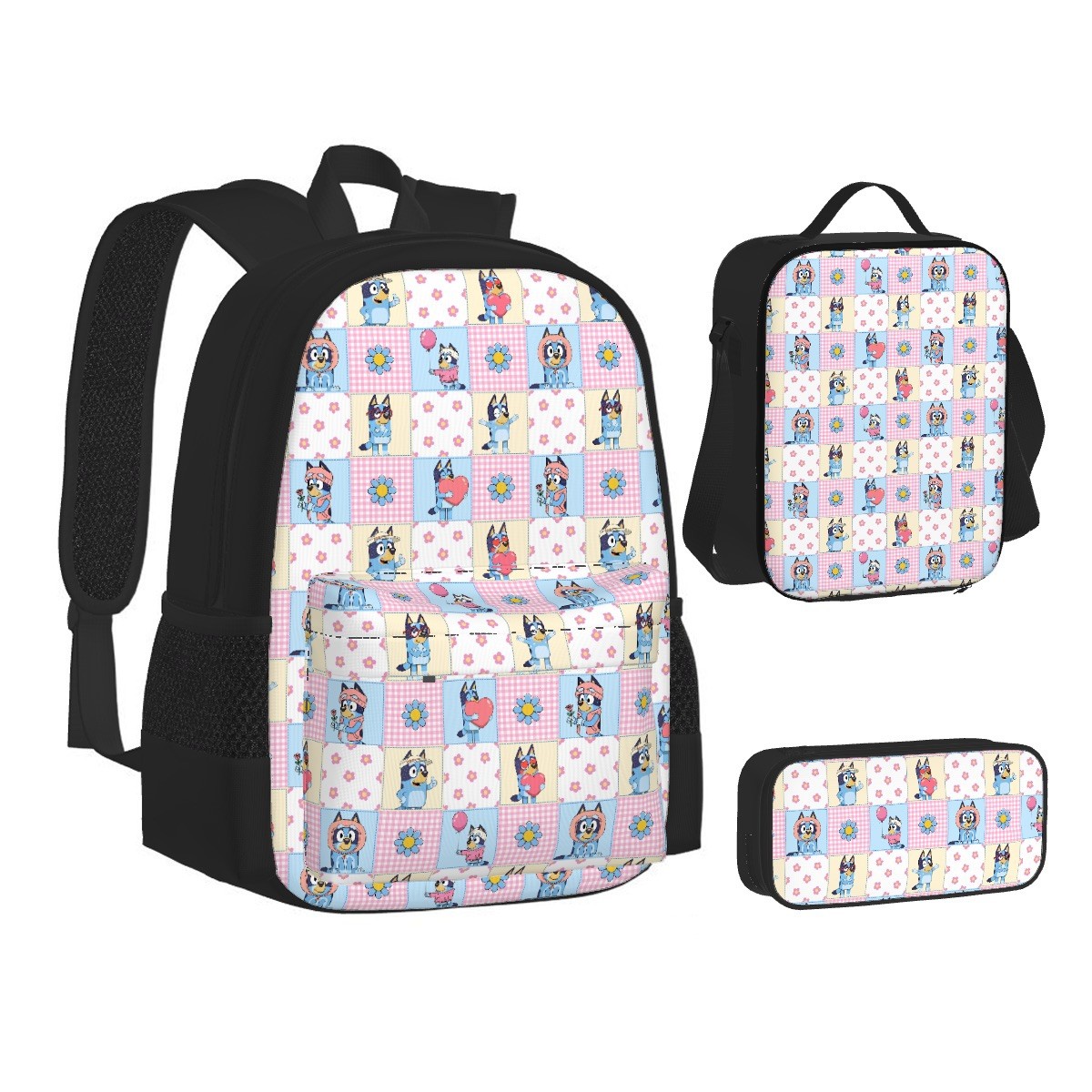 Set Cute Bluey School Bag Lunch Bag Pencil Case Pink School 