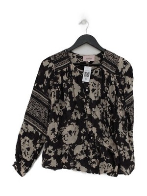 Ba&sh Damen Bluse UK 8 schwarz geblümt 100% Baumwolle Langarm Kragen Basic
