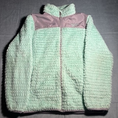 Reebok Girls Mint Green Lavender Purple High Pile Fleece Full Zip Jacket L 14/16