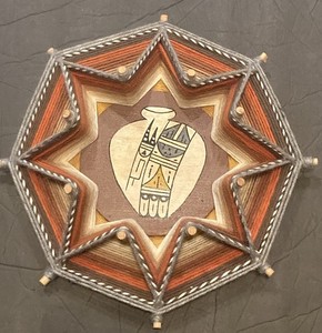 Hopi God's Eye Wall Art Handmade Hand Painted Wood & Wool 10.5” Diameter