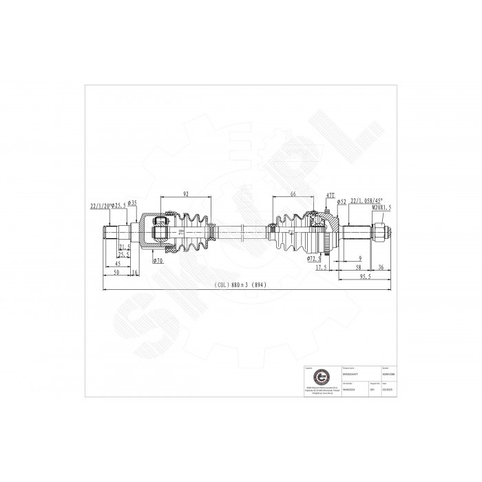Cardan de transmission sans vibration pour Daewoo Kalos et Chevrolet Aveo