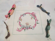 FLORAL RIBBON WREATH-ASSOCIATED TALENTS-HANDPAINTED NEEDLEPOINT CANVAS-THREADS