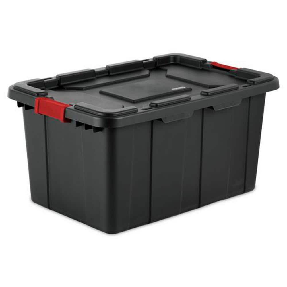 27-Gallon Heavy-Duty Black Industrial Tote with Red Latches 4-Pack