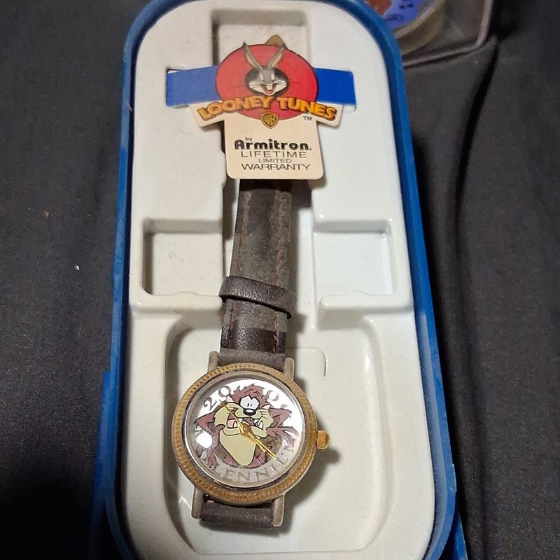 Armitron Looney Tunes Taz Quartz Analog Watch Brown Leather Strap w/ Box