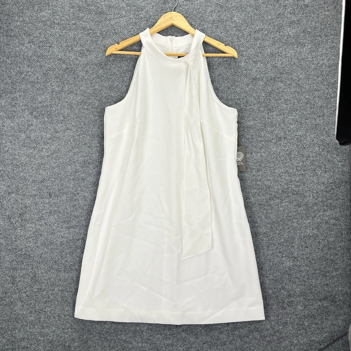 vince camuto white halter dress Vince Camuto Size 8 White Halter Bodycon Dress Cocktail Ruffle Sleeveless B57