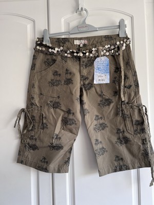 Roxy Vintage Y2K Jayno grüne Cargo Shorts mit Palmenmuster NEU