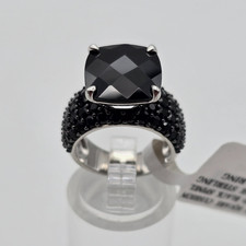 10.7 Ct Square Cushion  Round Black Spinel Pave Sterling Silver Ring - 5